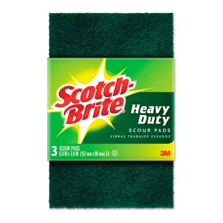 3M Scotch-Brite Heavy-Duty Scour Pad, 3-3/4"WX6"L, Green, 3/Pack, 10 Packs/Carton 22310CT
